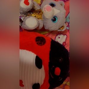 Pair of stuffed animals lot HugMe and Goffa brand sequin stomach and ears